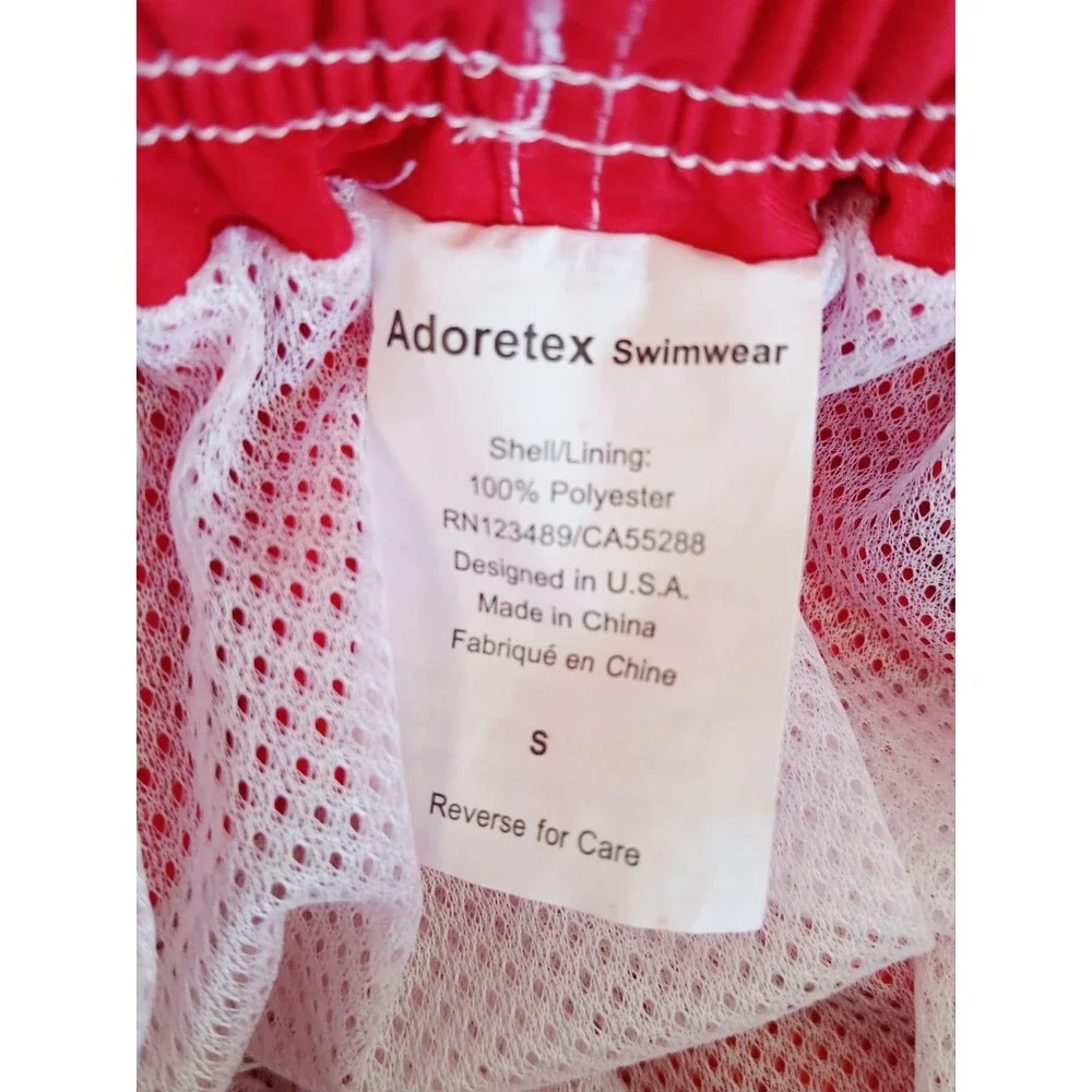 Adoretex Men’s Red Lifeguard Board Shorts Swim Bottom Mesh Lined Drawstring S